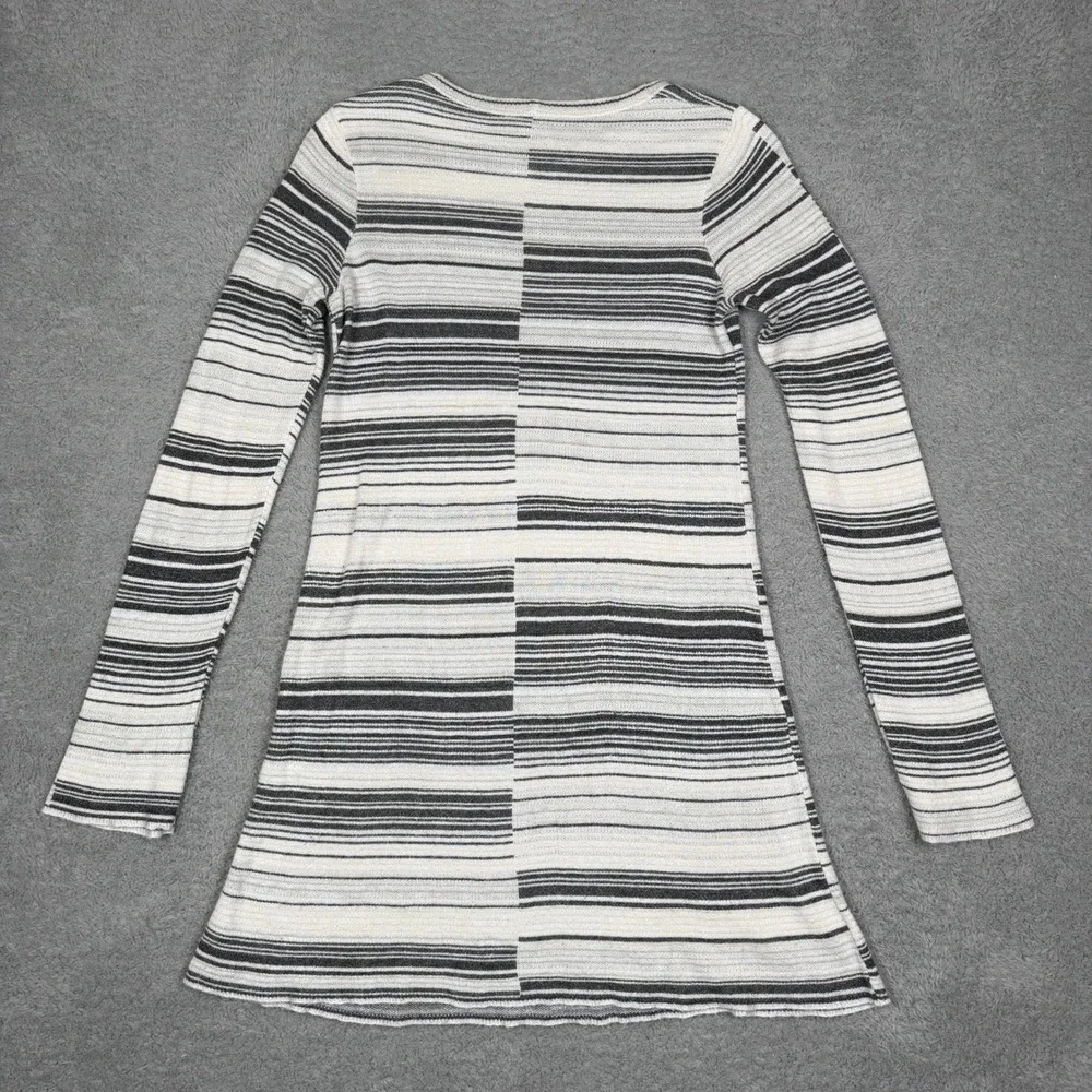 Free People Womens Small Striped Knit Tunic Long Sleeve‎ Mini Dress Ivory Black